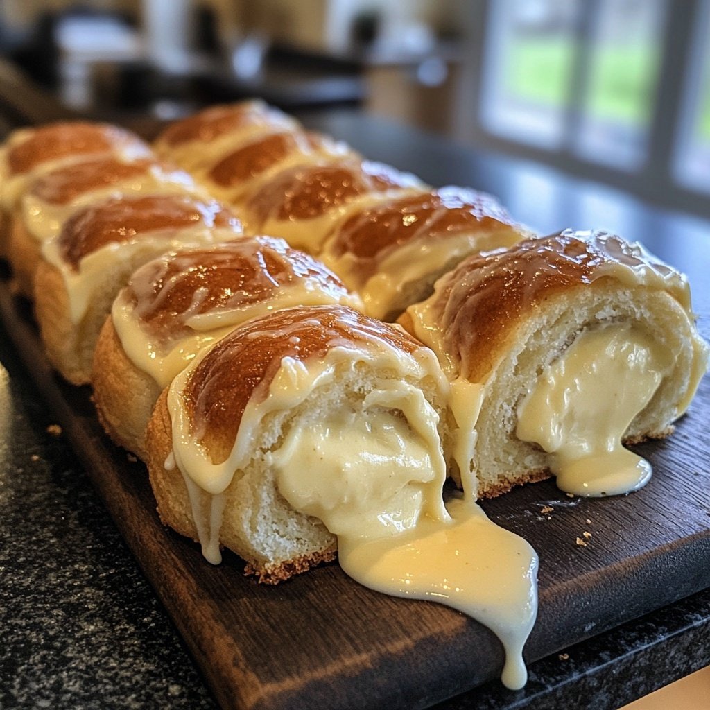 Gefüllte Hefeteigrollen mit Vanillecreme